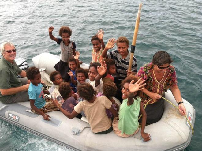 Jim and Katie at Port Resolution in Vanuatu. These kids have never been on a sailboat! - Leg five to Itajai -  Volvo Ocean Race 2015 © Bluewater Cruising Association